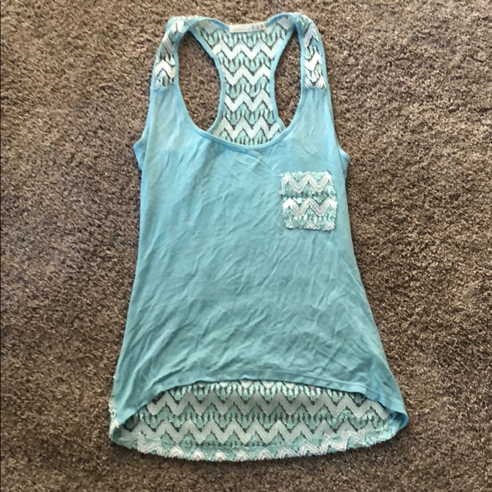Cute Blue Tank Top With See Through Back